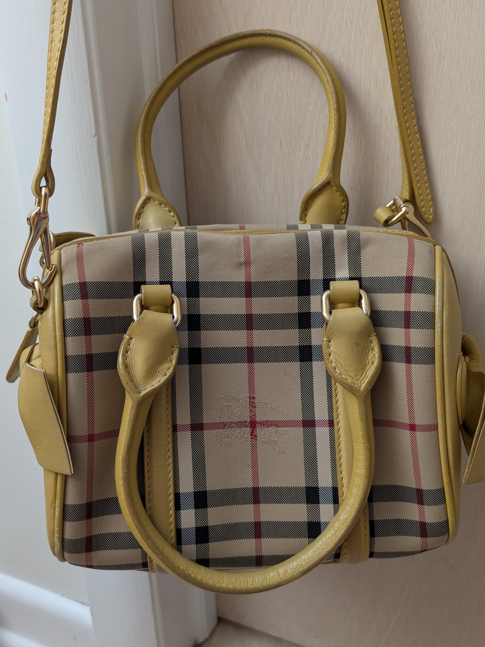 BURBERRY Horseferry Check & Leather Womens Crossbody/Bowling/Bag Incl COA